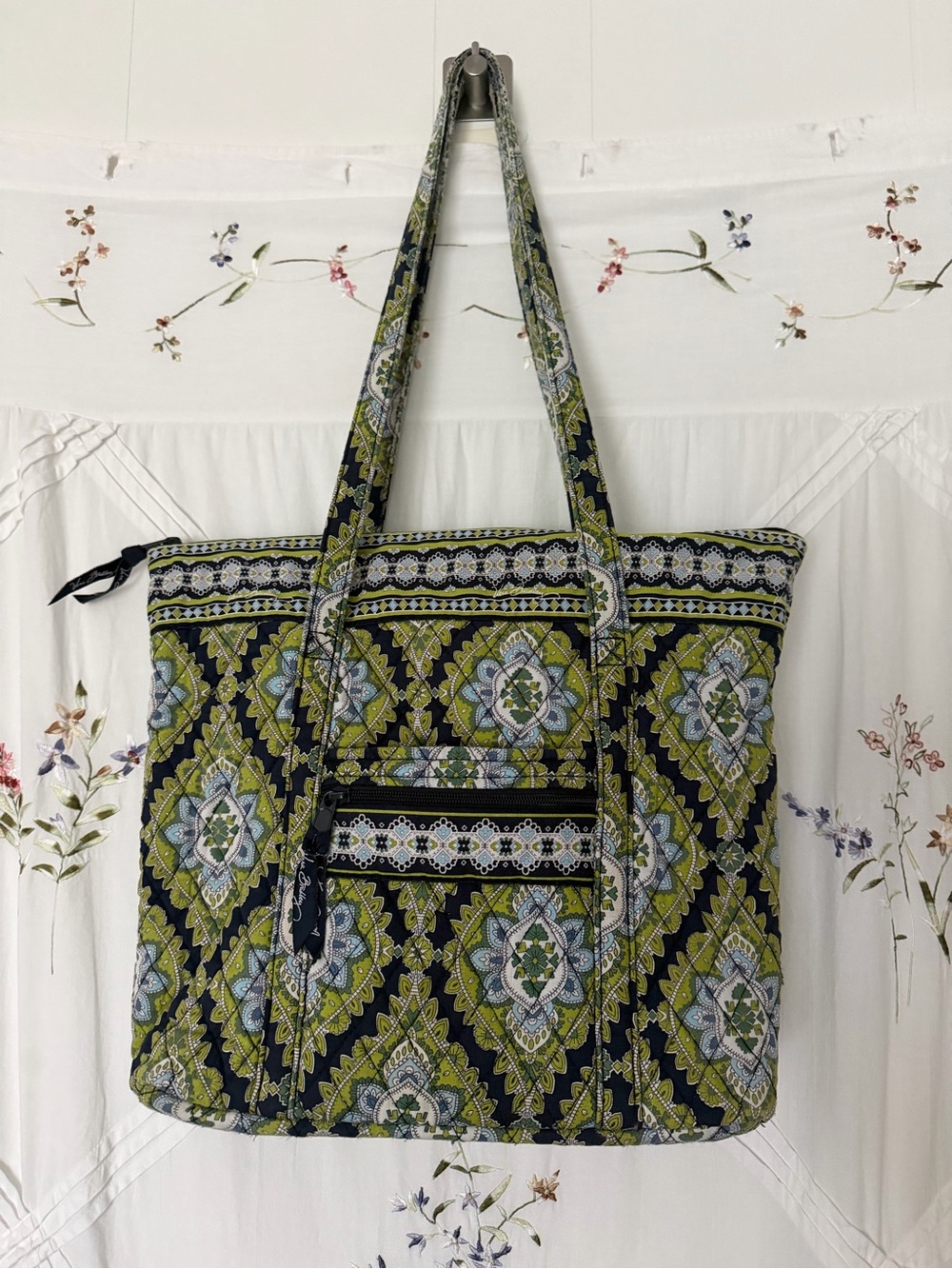 Vera Bradley Olive and Navy Quilted Patterned Tote